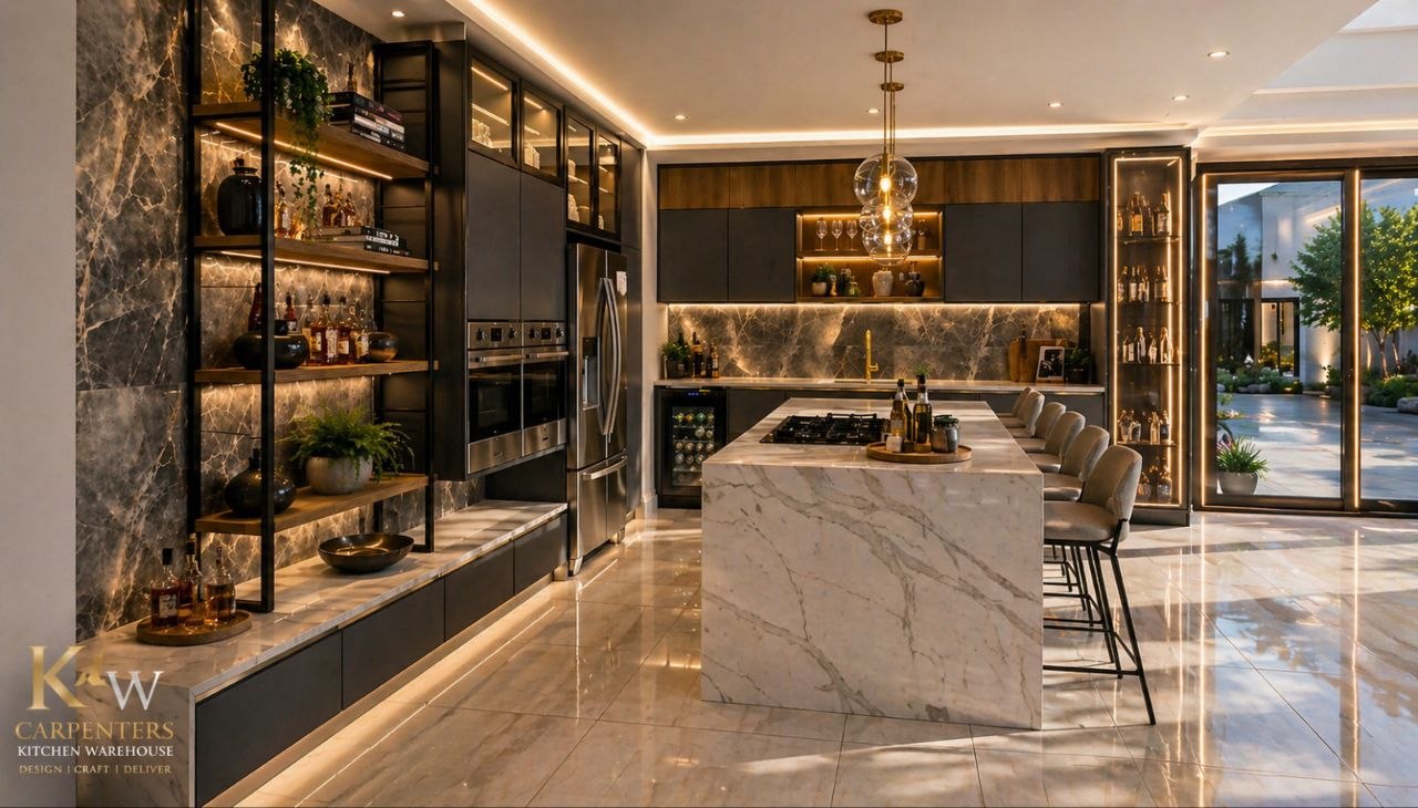 Luxury custom kitchen with marble island